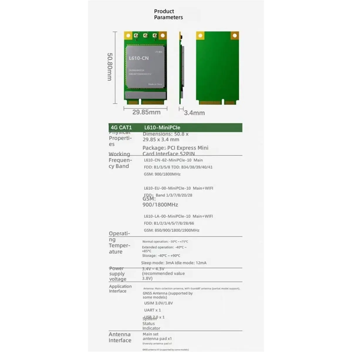 L610 4G Wireless Module with Wi-Fi Scan BT Support USB/UART/SPI/12C/SDIO GNSS MiniPCle Wi-Fi Card