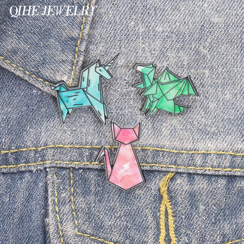 Embroidery Unicorn - Cute Origami Animal Enamel Pin Creative