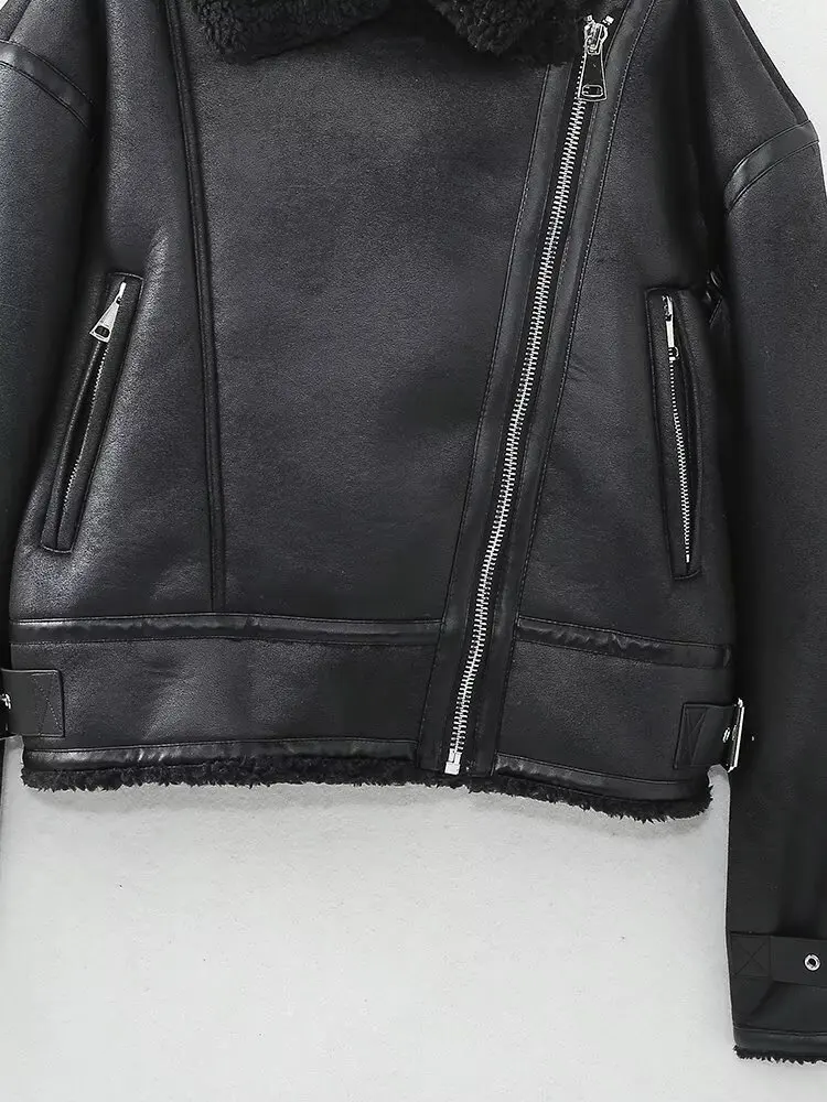 European and American style belted lapel fur integrated jacket for women winter fashion versatile double-sided leather jacket