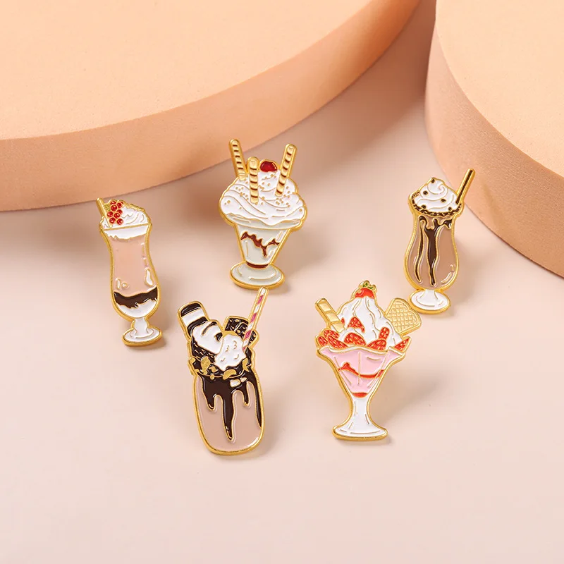 Ice Cream Enamel Pins Chocolate Strawberry Cookies Brooches Bag Hat Lapel Pin Badge Dessert Shop Decoration Jewelry