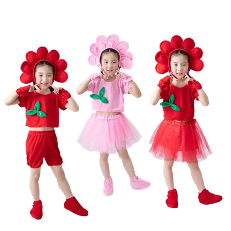 

Short Sleeve Colorful Flower Dance Costume For Children School Dance Clothes Plant Cosplay Stage Performance