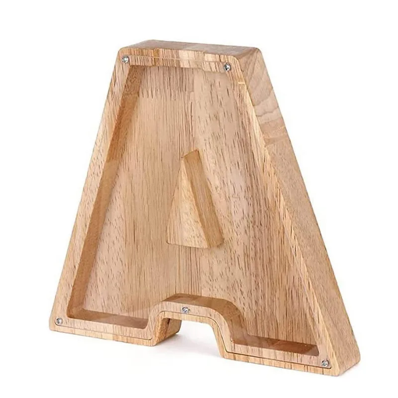 26 Letters Engels Spaarpot Houten Munt Geldbesparende Doos Jar Munten Opbergdoos Desktop Ornament Home Decor Ambachten Kerstcadeau