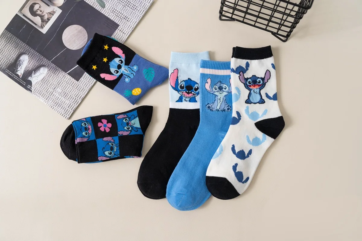 Chaussettes en coton Disney CAN o & Stitch pour enfants, motif imprimé de figurines d'anime de dessin animé, respirantes, chaussettes moyennes, chaleur d'hiver, cadeaux pour enfants