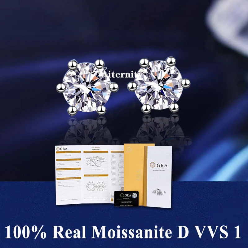 GRA certificate Moissanite VVS 4 prong Earrings Women 925 Sterling Silver Moissanita Ear Studs Pink Yellow Pass Diamond Tester