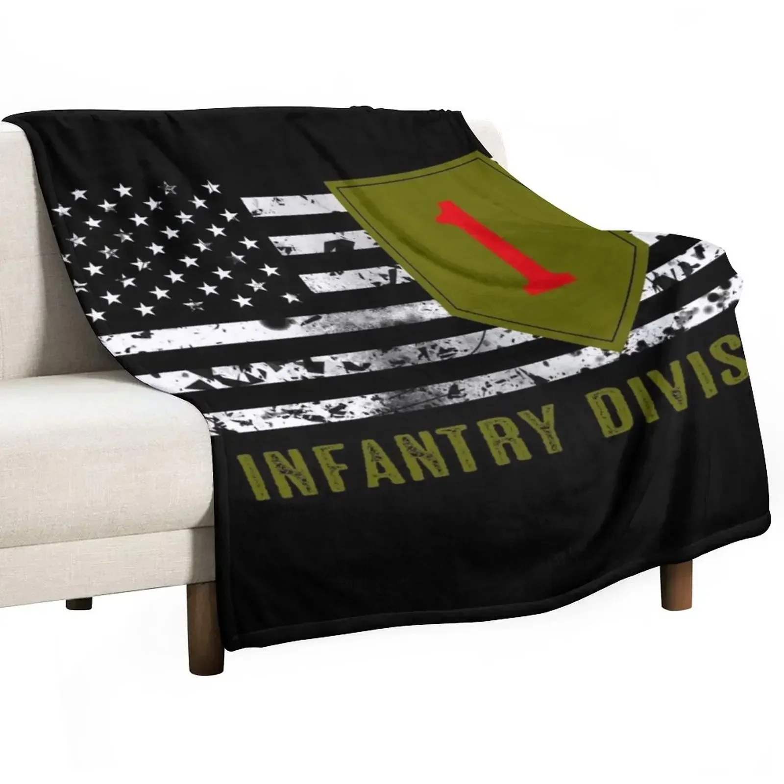 1st Infantry Division (Distressed Flag) Throw Blanket Nap Blankets Sofas Of Decoration Decorative Sofa Sofa Blankets