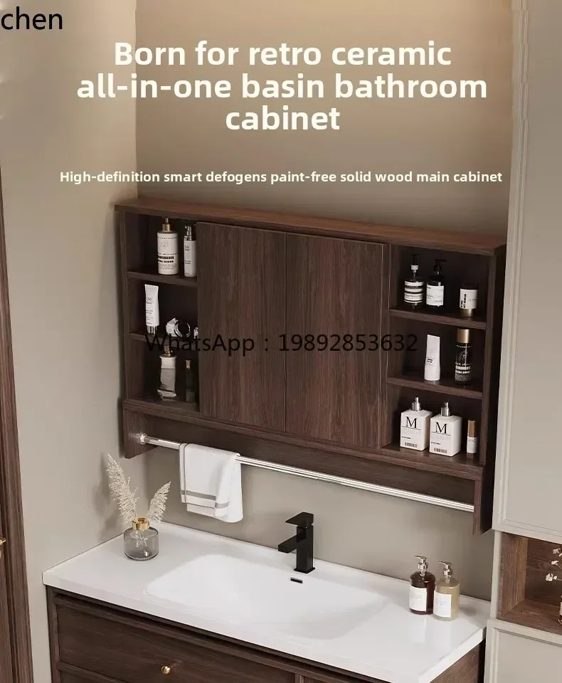 DSA retro bathroom cabinet combination ceramic integrated basin wash   washbasin washstand feng shui mirror cabinet