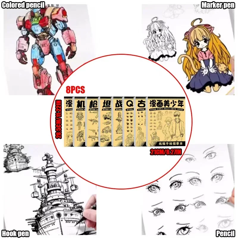 

Книга для рисования персонажей аниме для начинающих — 36 страниц простых контур, нарисованных вручную для трассировки и практики живописи