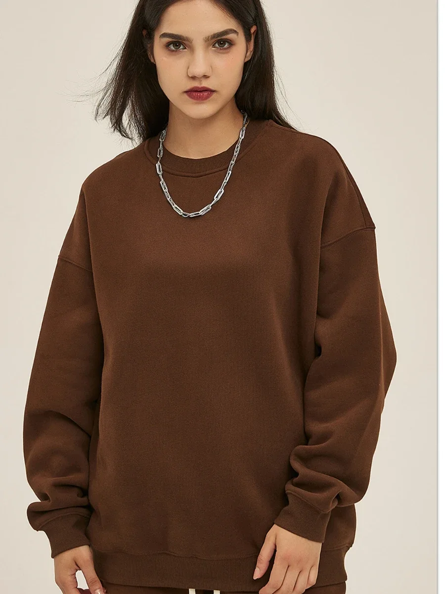 Sumuyoo Thickened Oversize Couples Pullovers Suits Women Solid Top Pants Warm Fashion Sports Jacket Round Neck Hoodie Sets