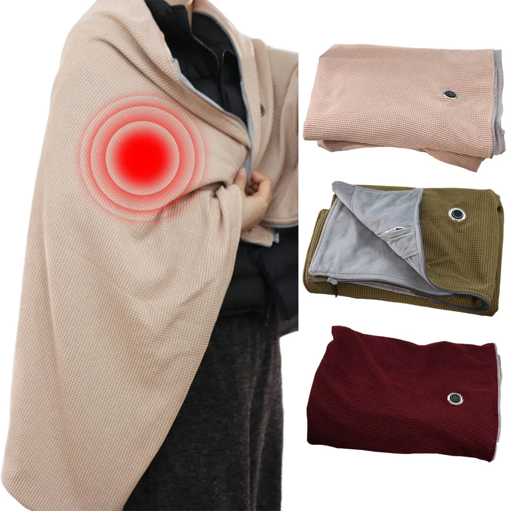

Wearable Electric Heated Blanket 3 Heating Levels Adjustment USB Heated Shawl Zipper Closure Washable Warm Heating Scarf Outdoor