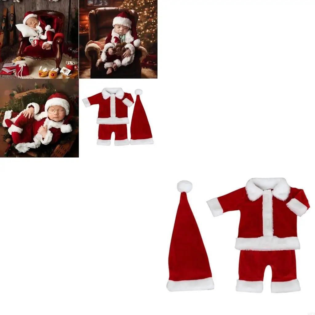 

Baby Boys Girls Santa Costume, 3pcs Set Newborns Coat with Matching Christmas Pants and Hat for Holiday Event