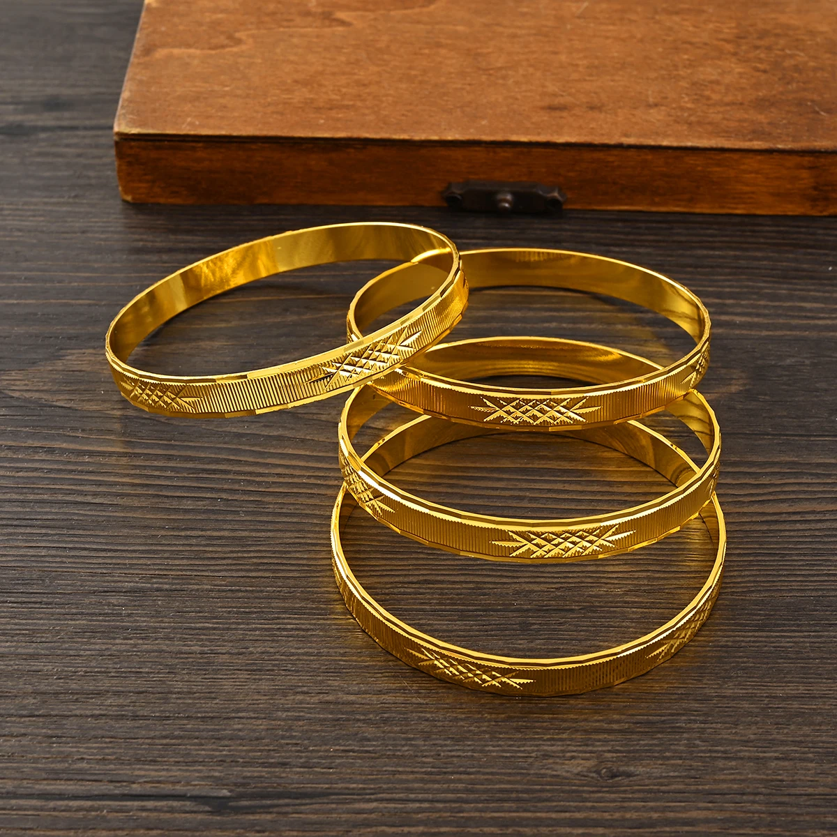 4PCS Gold Color 65mm Vintage Bangle For Women High Quality Dubai Bride Wedding Ethiopian Bracelet Africa Bangle Party Gifts