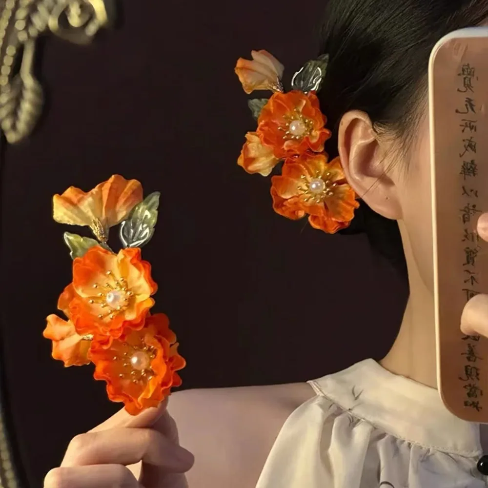 

Заколка для волос в стиле ретро с шелковым цветком, аксессуар для волос в стиле ханьфу, украшение для древнекитайского костюма, новый головной убор в китайском стиле