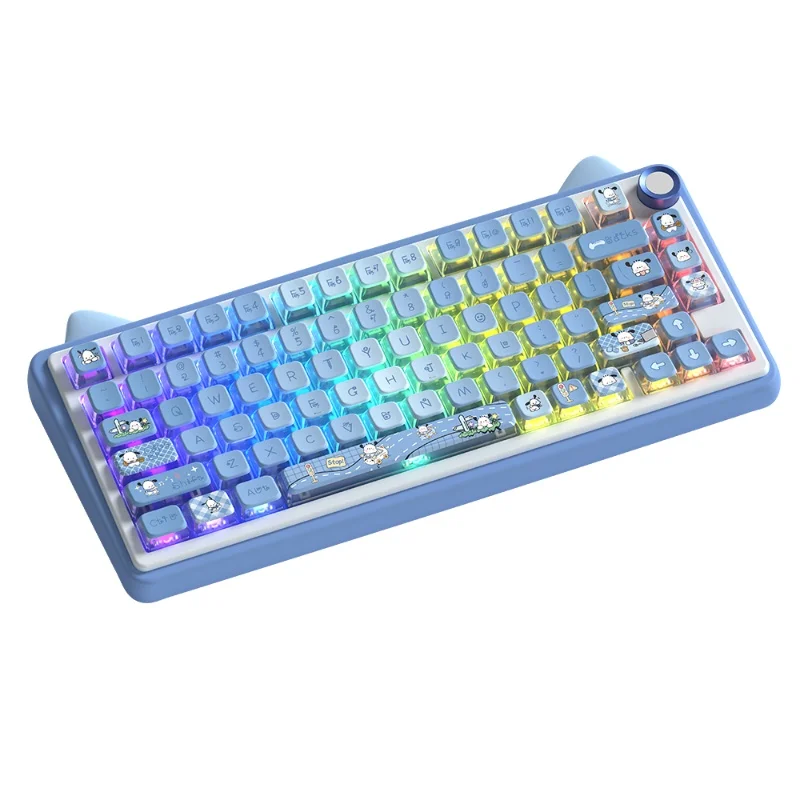 Pochacco-teclas con temática para teclado mecánico, teclas transparentes de cristal Pbt Msa, de todos los lados, 122 teclas