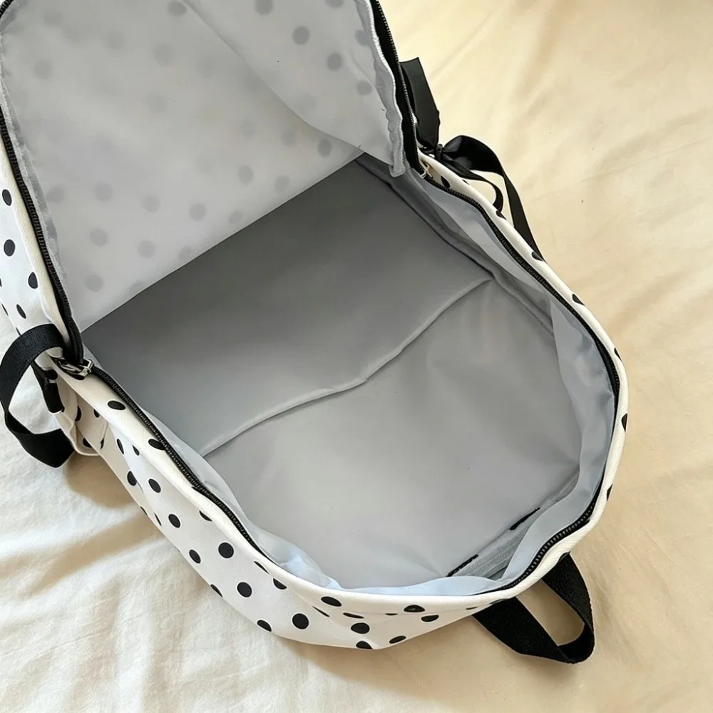 French Style Polka Dot Backpack Polka Dot Pattern Bow Ribbon Design Bow Ribbon Backpack Lightweight Construction Cute Appearance