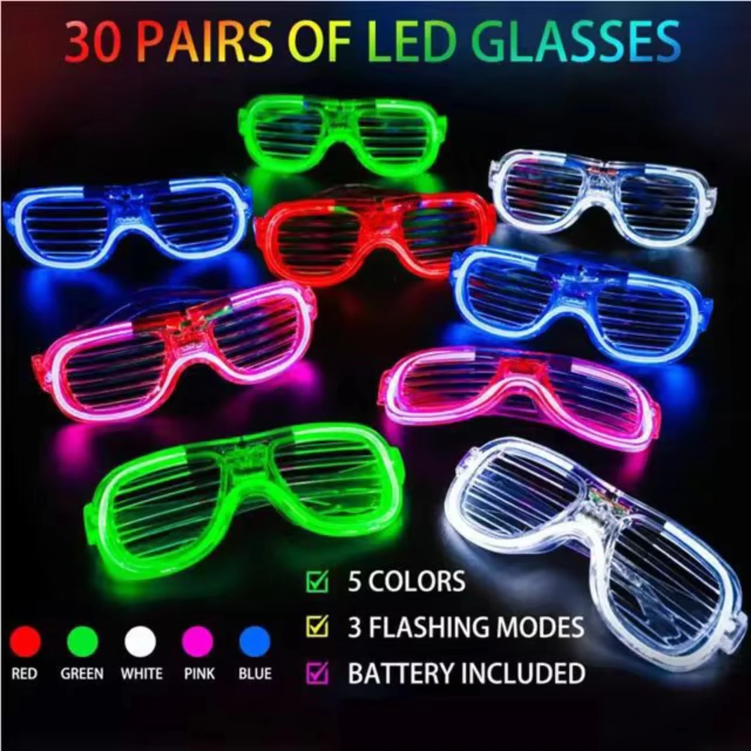 Wholesale Party Supplies Props LED Light Up Glasses Christmas Halloween Party Shutter Shades Glow Glasses Led Party Sunglasses