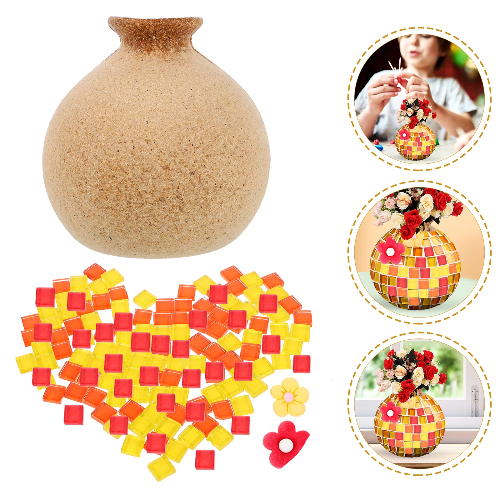 

1 Set Diy Flower Kit Mosaic Craft Activity Parent Bonding Home Party Decoration Desktop Vase Dried Flower Arrangement Safe