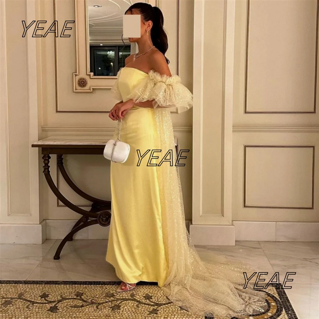 Kendny-Robe de Soirée Sans Bretelles en Tulle Jaune Clair, Tenue de Bal avec Fermeture Éclair au Dos, Longueur Anle, pour Événements Spéciaux