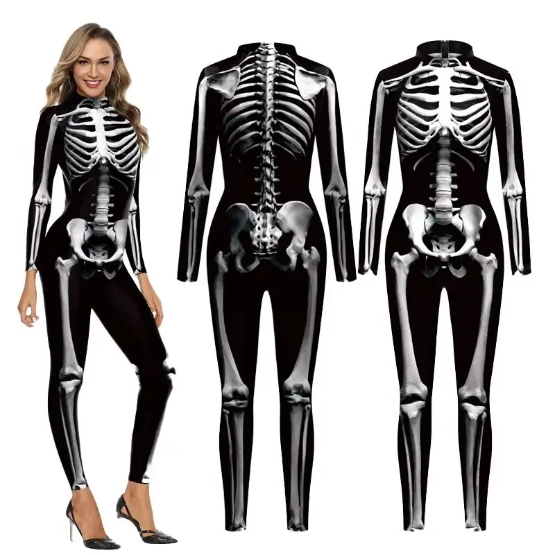 

Women 3D Skull Cosplay Halloween Bodysuit Skeleton Jumpsuit Suit Scary Costume Carnival Disguise Punk Party Dress 2026