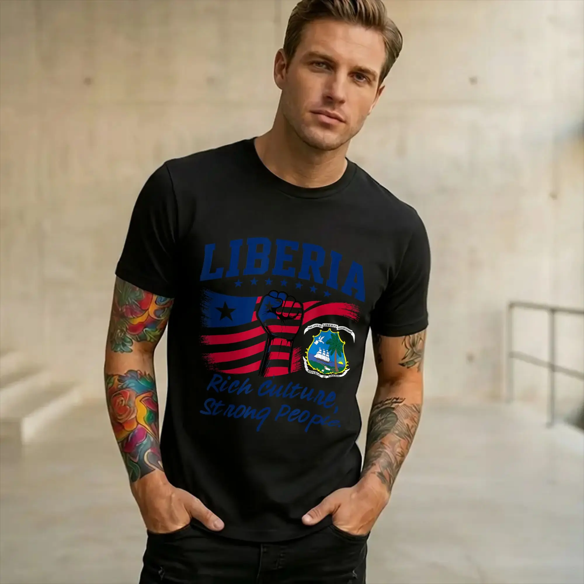 Liberia Rich Culture Strong People with Distressed  New Arrival T Shirt Men Women  Pure Cotton  Tee Shirt Clothes