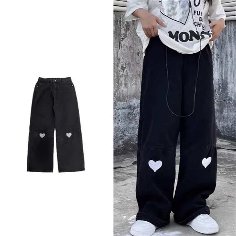 

Men Black Jeans High Street Straight Pants Men's Jeans Trousers Wide Leg Pants