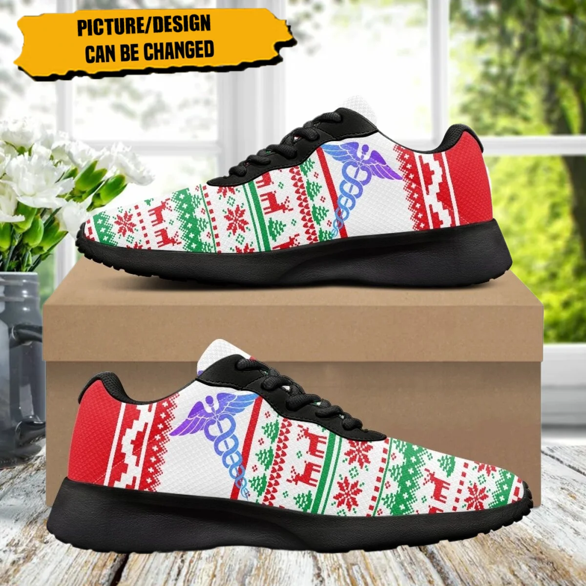 Christmas Medical Staff Pattern Breathable Soft Women Casual Shoes Comfort Shock Absorbing Non-slip Ladies Sneaker for Outdoor