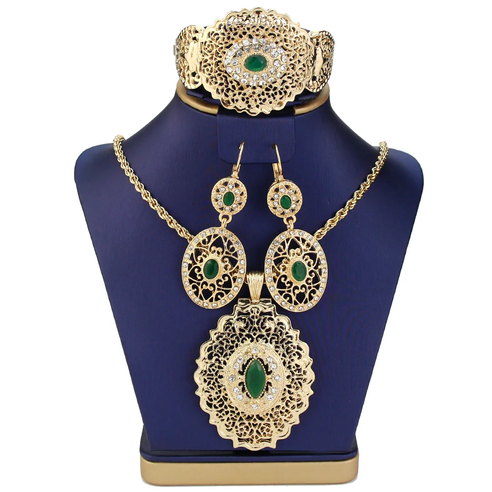 Sunspicems Gold Color Morocco Women Jewelry Sets Drop Earring Necklace Bracelet Arab Bride Wedding Jewel Hollow Arabesque Bijoux