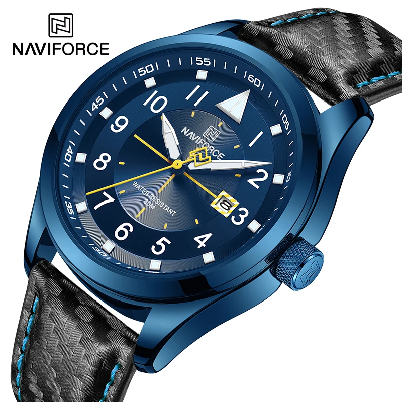 NAVIFORCE Brand Sports Men Watch Leather Strap Date Display Quartz Waterproof Wrist Watches Classic Male Clock Relogio Masculino