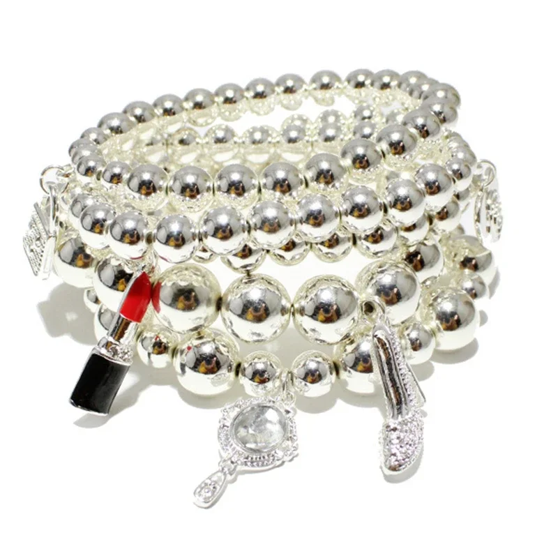 New Fashion Multi-layered CCB Beaded Bracelets for Women Adjustable Crystal Stretch Bangles Elastic Charm Hand Jewelry Set