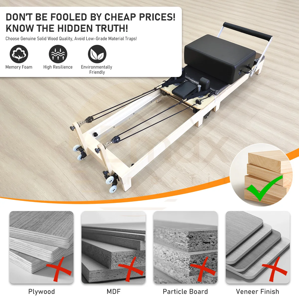

ATV&UTVProfessional Maple Pilates Reformer Ergonomic Design Quiet Sliding Carriage and Balanced Resistance