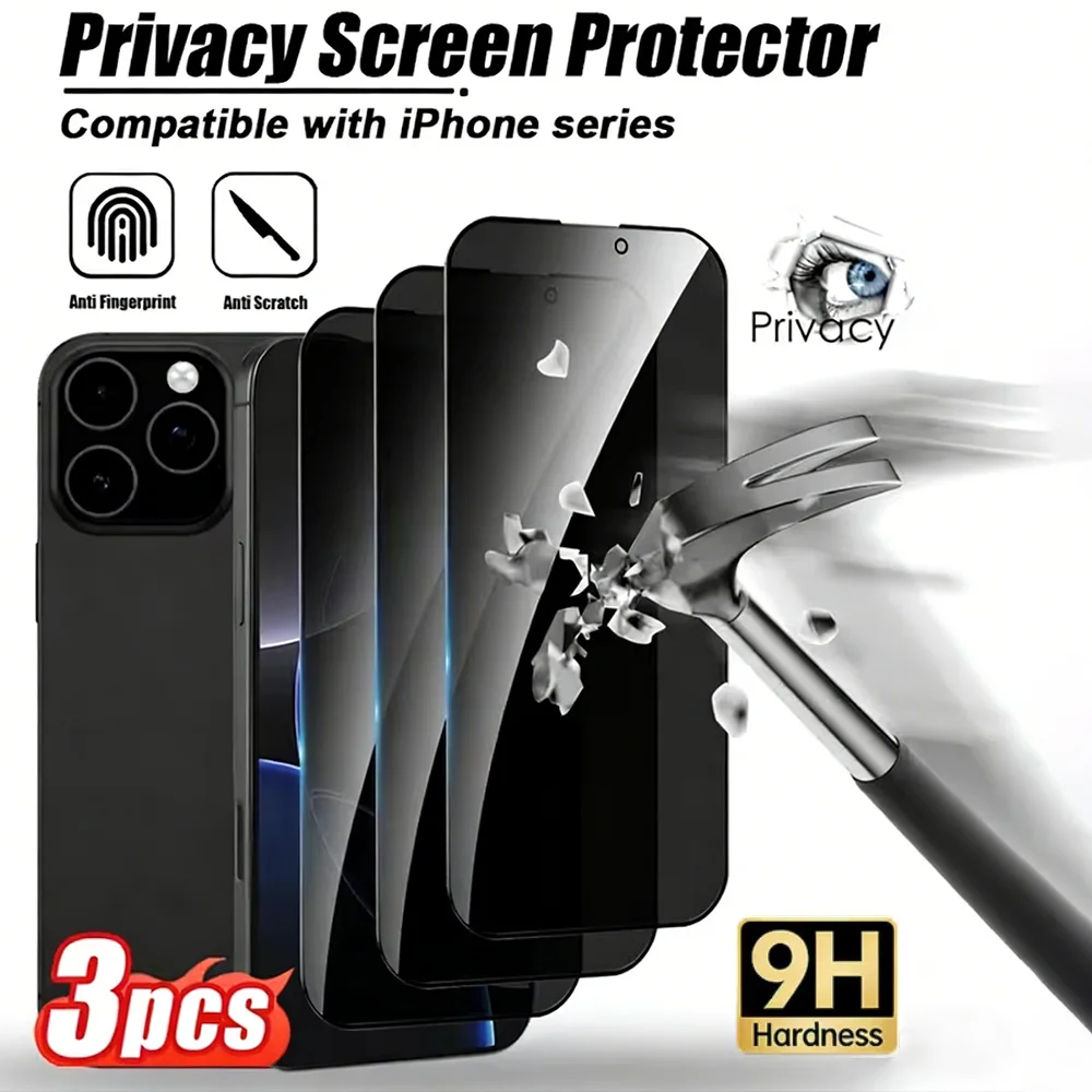 

NNBILI 3Pcs Fully Covered Privacy Tempered Glass Screen,Protector for iPhone 17 16 15 14 13 12 11 Pro Max 17e Easy Installation
