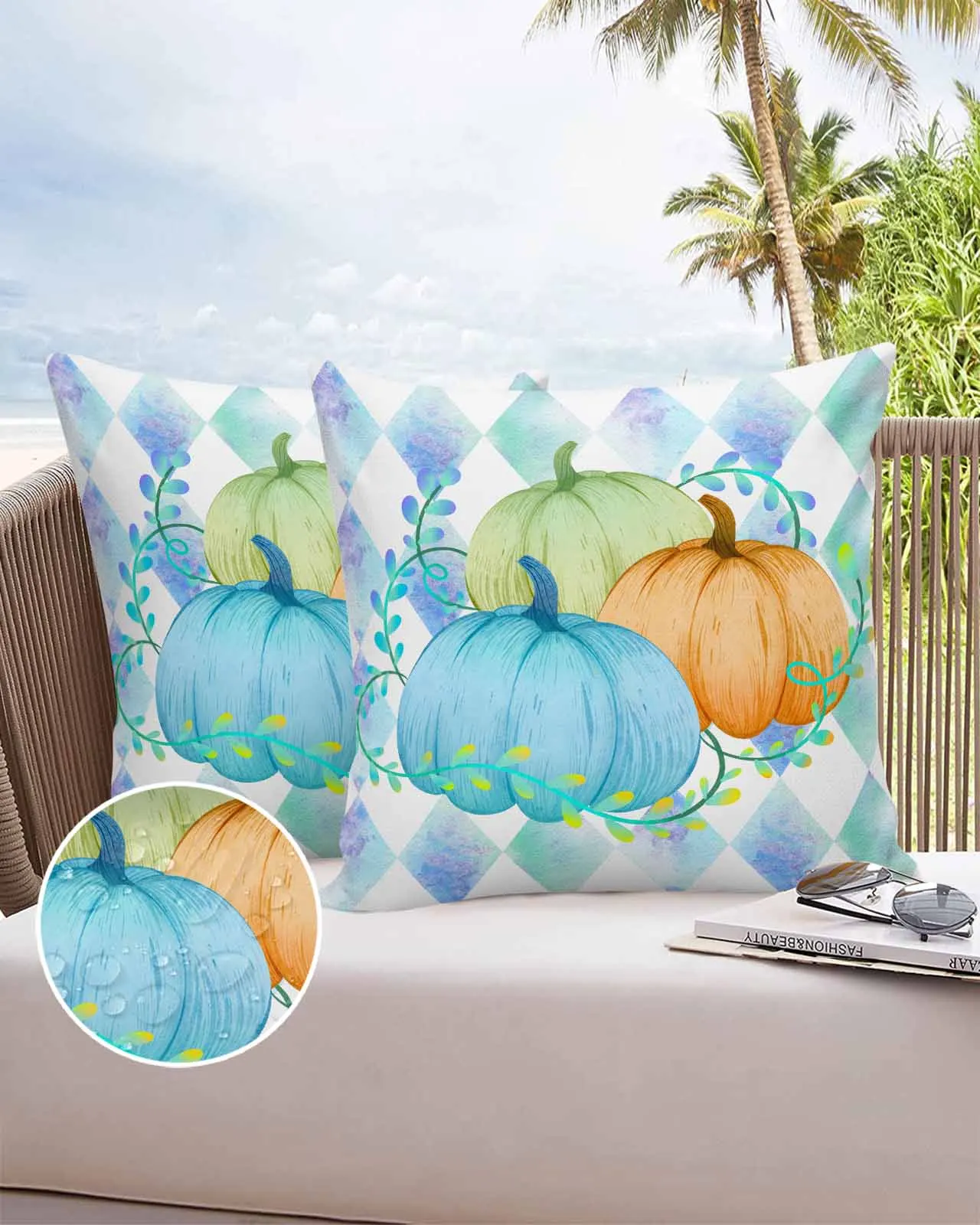 

2/4PCS Thanksgiving Pumpkin Plant Vine Man Diamond Grid Decorative Sofa Throw Pillow Cover Case Garden Patio Cushion Covers