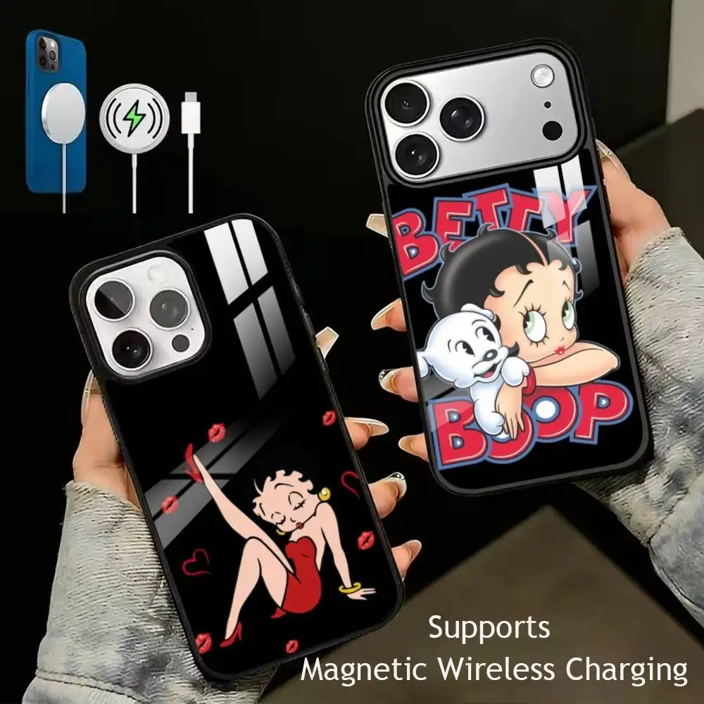 

Retro Cartoon B-Betty Boop Phone Case For iPhone17,16,15,14,13,12,11 Plus,Pro Supports Magnetic Wireless Charging