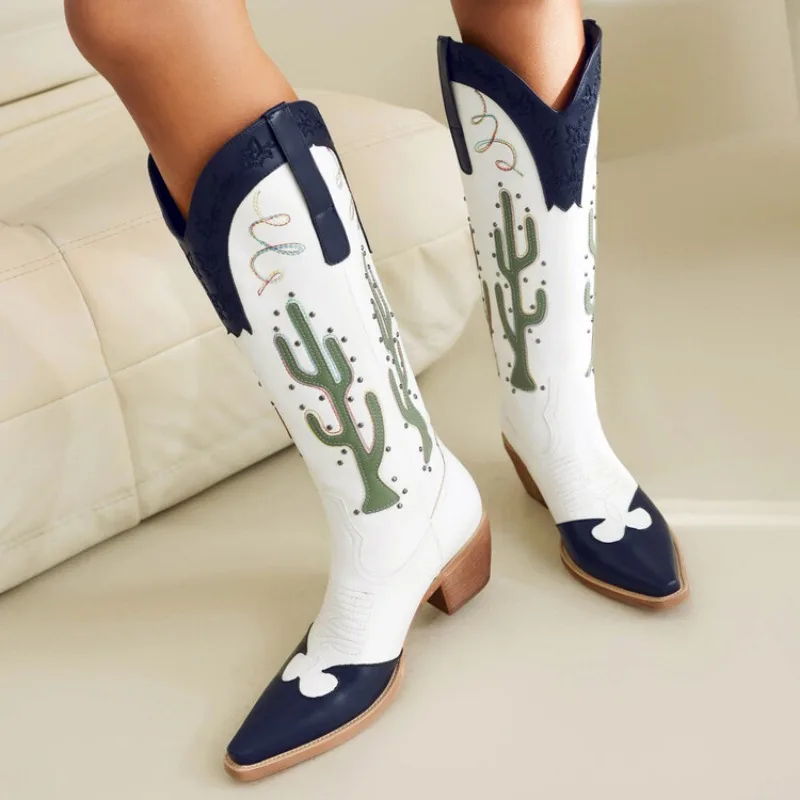 Autumn and Winter fashion High heels Women\'s boots Mixed Colors Embroidery Street Style Square heel Chelsea Boots high 6cm