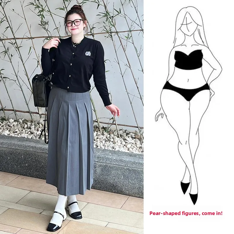 Długa spódnica plisowana z wysokim stanem, codzienna, damska, jesienno-zimowa, plus size, zakrywająca biodra, wyszczuplająca, w kształcie litery A.