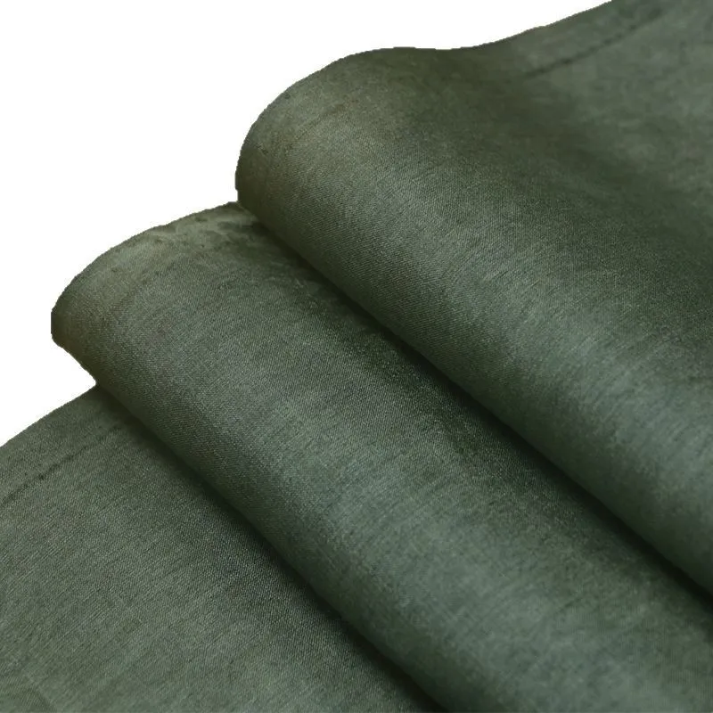 Dirty green natural tussah silk old material dyed and stir-fried fabric artistic style niche design