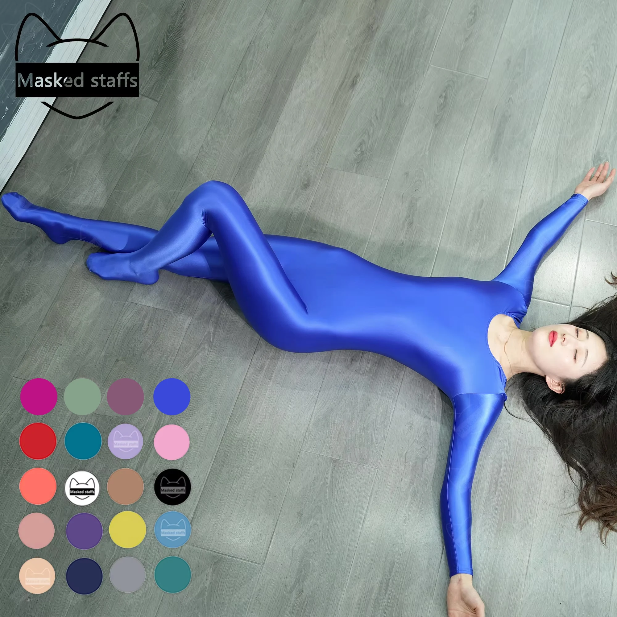 Women's Sexy Shiny Bodysuit Tight-fitting Oil glossy Overalls Yoga Zentai Suits Casual Sport Tights Catsuits Jumpsuits MJINM