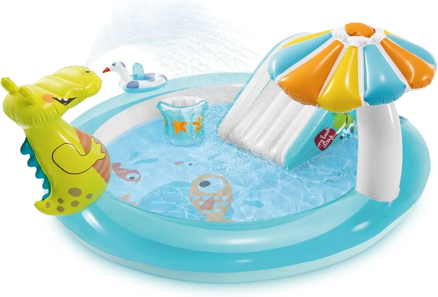 Altrek Store Intex Gator 6.6' x 5.6' x 4" Outdoor Inflatable Kiddie Pool Water Play Swim Center