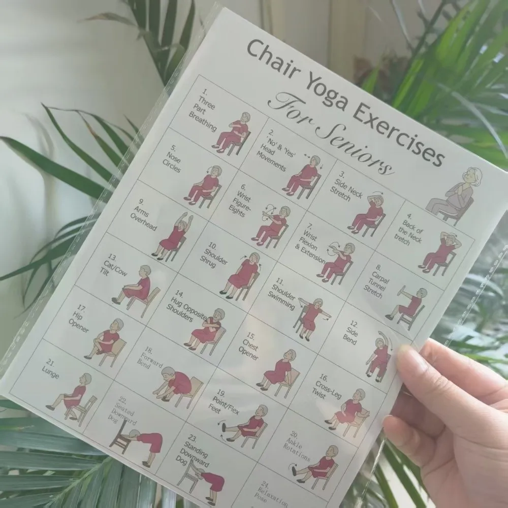 

Новые 4-листовые плакаты для йоги на стуле, красно-синие, с графиками физических упражнений сидя, 8x10 дюймов, большие постеры для пожилых людей