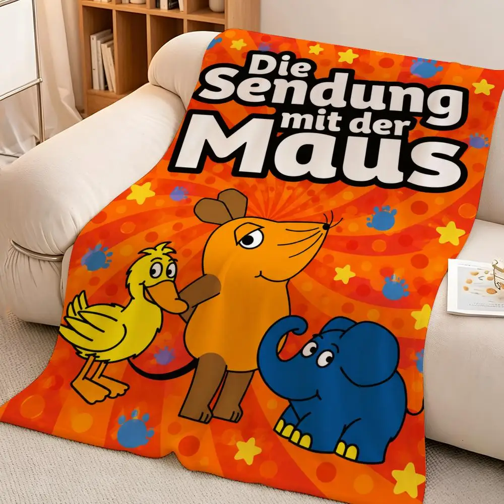 Cartoon D-Die Sendung mit der Maus German Learning Throw Soft Warm Flannel Blanket Lightweight for Sofa Bed Couch Travel Adults