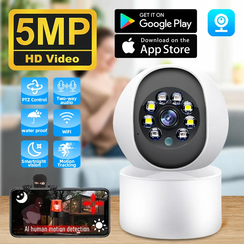 

5MP HD Smart Mini WiFi IP Camera Indoor Wireless Home Security AI Human Detect CCTV Surveillance Cam Auto Tracking Two-way Audio