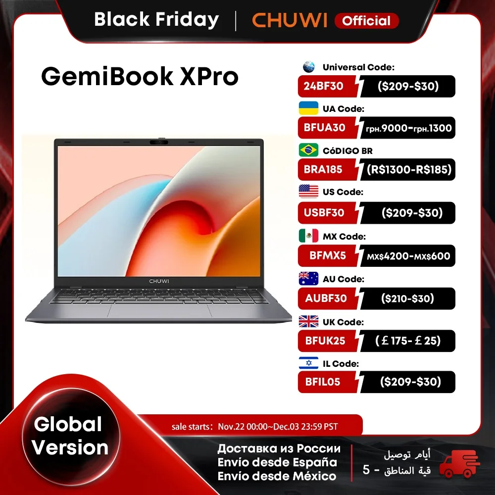 CHUWI GemiBook XPro Intel N100 Laptop 8GB RAM 256GB SSD Tela UHD de 14,1 polegadas Processadores Intel N100 Windows 11 Notebook PC