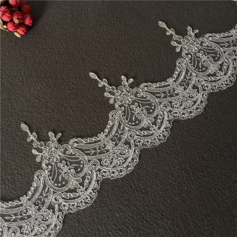 

9Yds Flower Cording Fabric White Ivory Venise Venice Mesh Lace Trim Applique Sewing Craft for Wedding Dress New