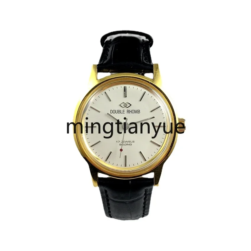 Yellow Shell Strip Nail White Surface Manual Mechanical Watch Diameter 35mm