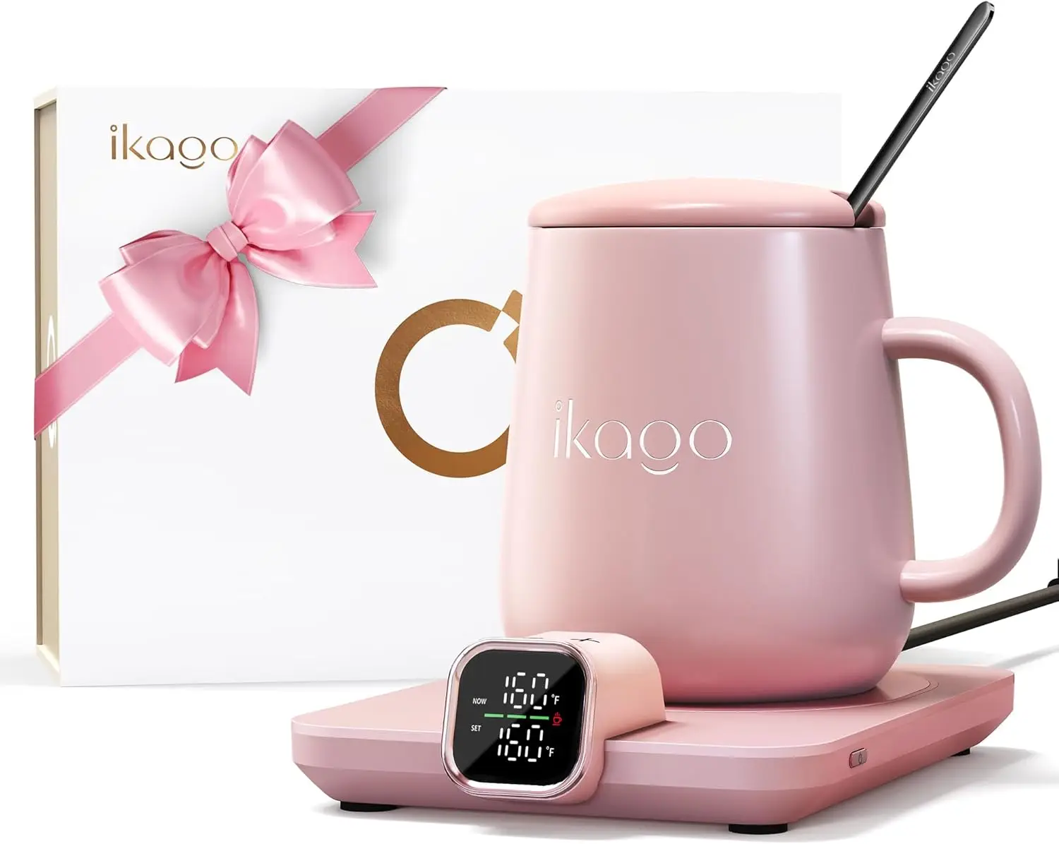 

Smart Heated Mug Warmer Set with Temperature Control, Auto Shut Off & Display, 15oz Ceramic Mug Pink