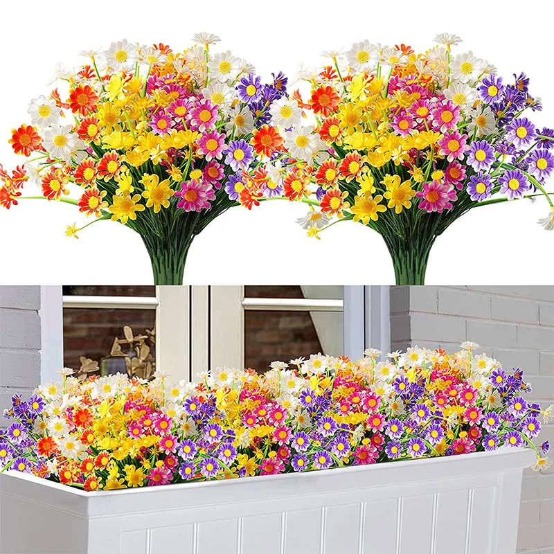 1 Bundles Outdoor Artificial Daisies Fake Flowers UV Resistant Shrubs, Hanging Plants Garden Porch Home Wedding Farmhouse Decor