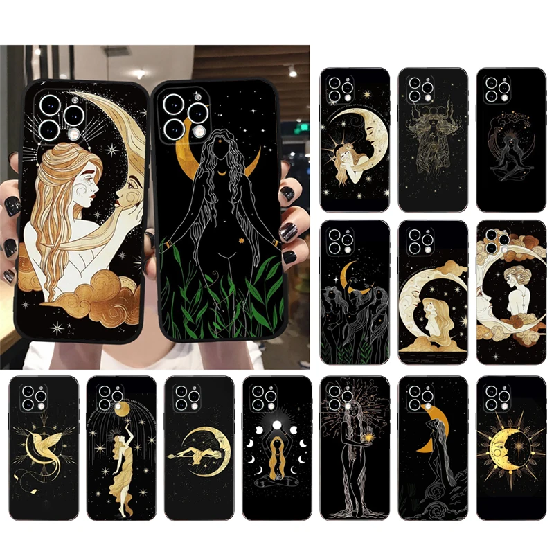 Phone Case For iPhone 15 14 Pro Max 13 12 11 Pro Max XR 12mini 14 Plus SE Witches Moon Tarot Moon Goddess Case Funda