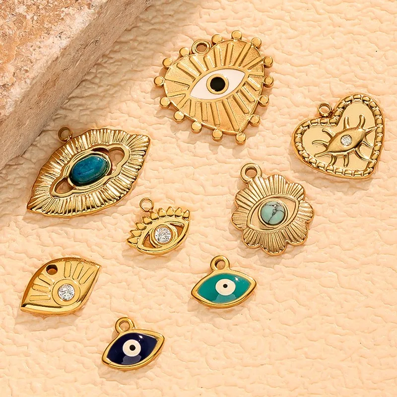 Vintage Colorful Drop Oil Micro Set Mini Eye Geometric Heart Shape Stainless Steel DIY Bracelet Earrings Women's Jewelry