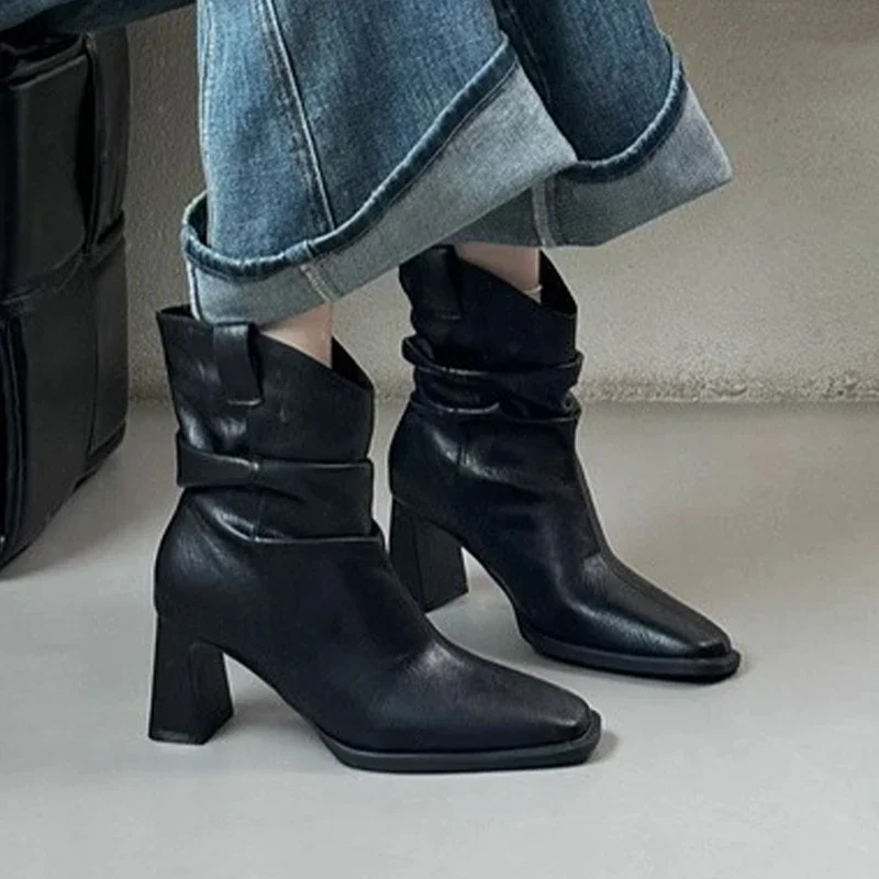 

Женские ботильоны на высоком каблуке, модная женская обувь на массивном каблуке, модельные зимние ботинки челси, роскошные туфли-лодочки 2024, Botas Mujer Zapatos