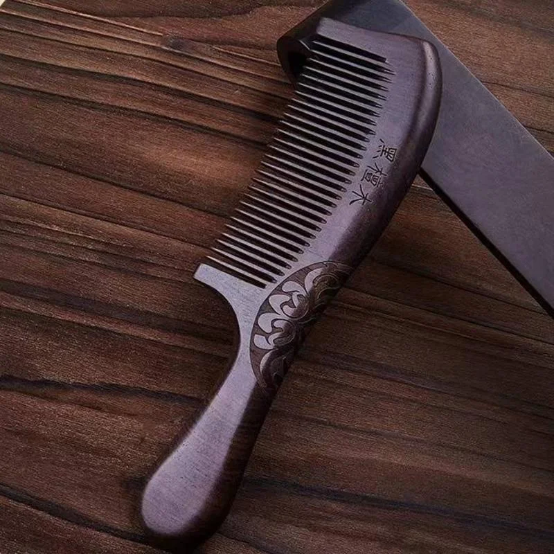 

Handmade Natural Black Sandalwood Hair Comb Anti-static Detangler Wooden Head Massage Comb for Curly Long Thick Wet Dry Hair