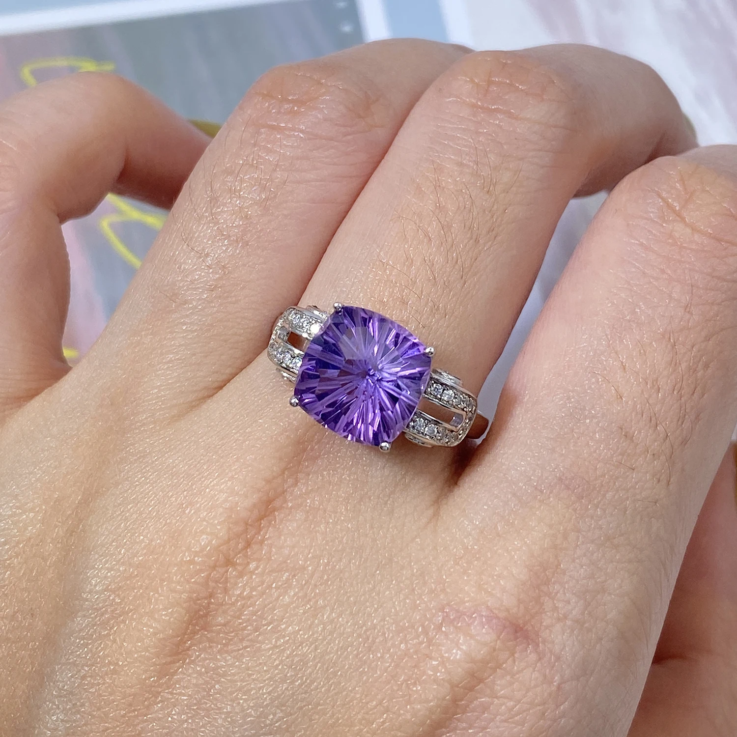 SILE فاخر جمشت الحجر الطبيعي خواتم النساء 925 فضة غرامة مجوهرات الزفاف حفلة خطوبة الذكرى جوهرة الهدايا